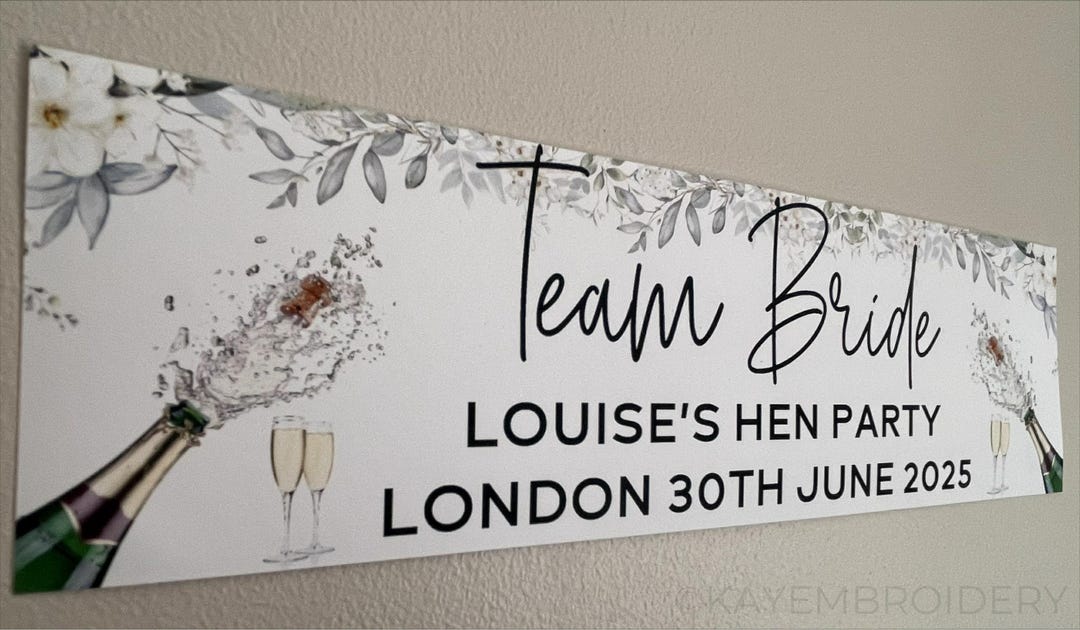 Team Bride White Floral and Champagne Hen Party Banner Personalised 2 ...