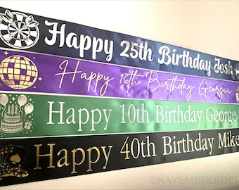 Birthday foiled Satin Small Banner customise your own wording Party Celebration
