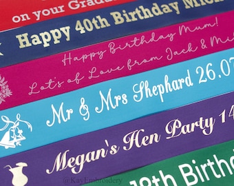 38mm Satin Ribbon Foiled and Personalised with Message of your choice for any occasion
