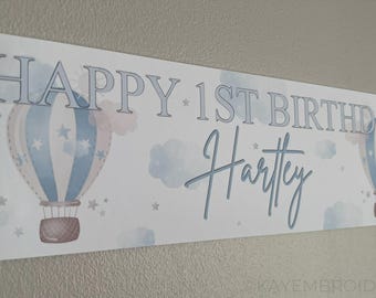 Personalised 1st Birthday Sky Balloons theme pink or blue Birthday Party Large or Small paper wall Banner