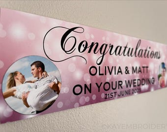Personalised Photo Wedding Day, Anniversary or Engagement Banner, Different Colours Small or Large paper wall Banner