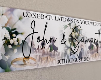 Personalised Floral and Champagne Wedding Day Banner, Small or Large paper wall Banner