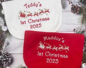 Personalised Embroidered Baby's 1st Christmas Bib, Great Gift Keepsake