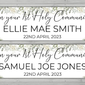 Personalised 1st Holy Communion Floral with Chalice Small or Large paper wall Banner or Poster