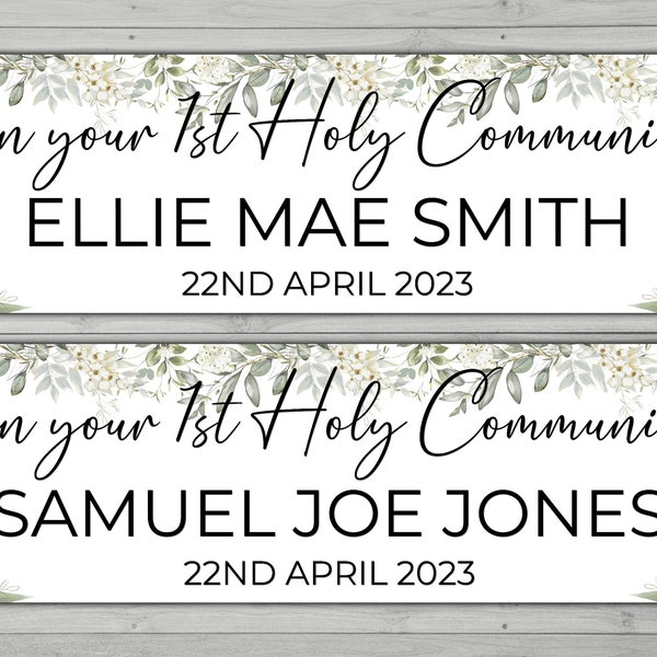 Personalised 1st Holy Communion Floral with Chalice Small or Large paper wall Banner or Poster