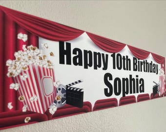 Personalised Birthday Cinema movie night theme Birthday Party Large or Small paper wall Banner