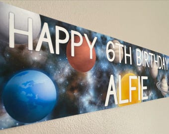 Outer Space Planets theme Birthday Personalised Party Celebration Banner