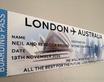 Boarding Pass Style Travel Theme Personalised Leaving Emigration Banner