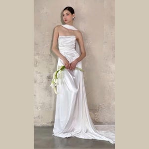 Simple wedding dress vintage bridal event dress silk blend white celestial dress best gift for her