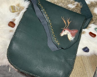 Handmade Leather Spirit Pouch: Deer Totem, Native Primitive Style