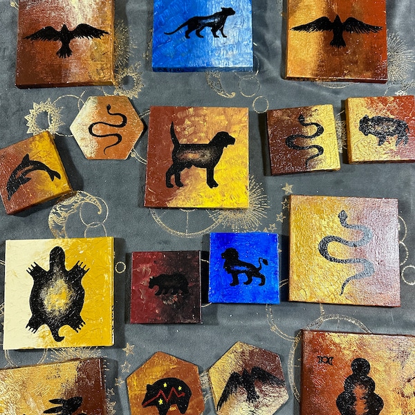 Micro Totem Paintings -- original paintings --  pagan primitive totem neolithic cave art