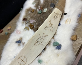 Bone Seax - handmade  - branded Orca Totem design - all natural bone rib