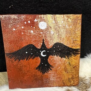 Raven Crow Totem - original painting -  pagan primitive totem neolithic cave art