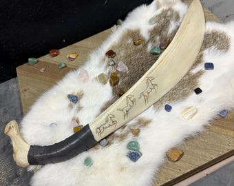 Bone Seax - handmade  - branded Horse Totem design - all natural bone rib
