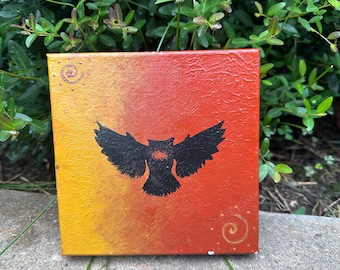 Owl Totem  -- original painting --  pagan primitive goddess totem neolithic cave art