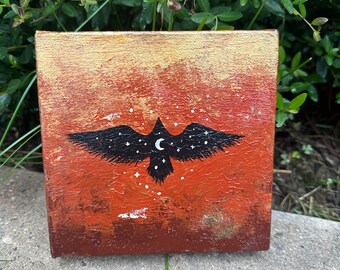 Raven Crow Totem  -- original painting --  pagan primitive goddess totem neolithic cave art