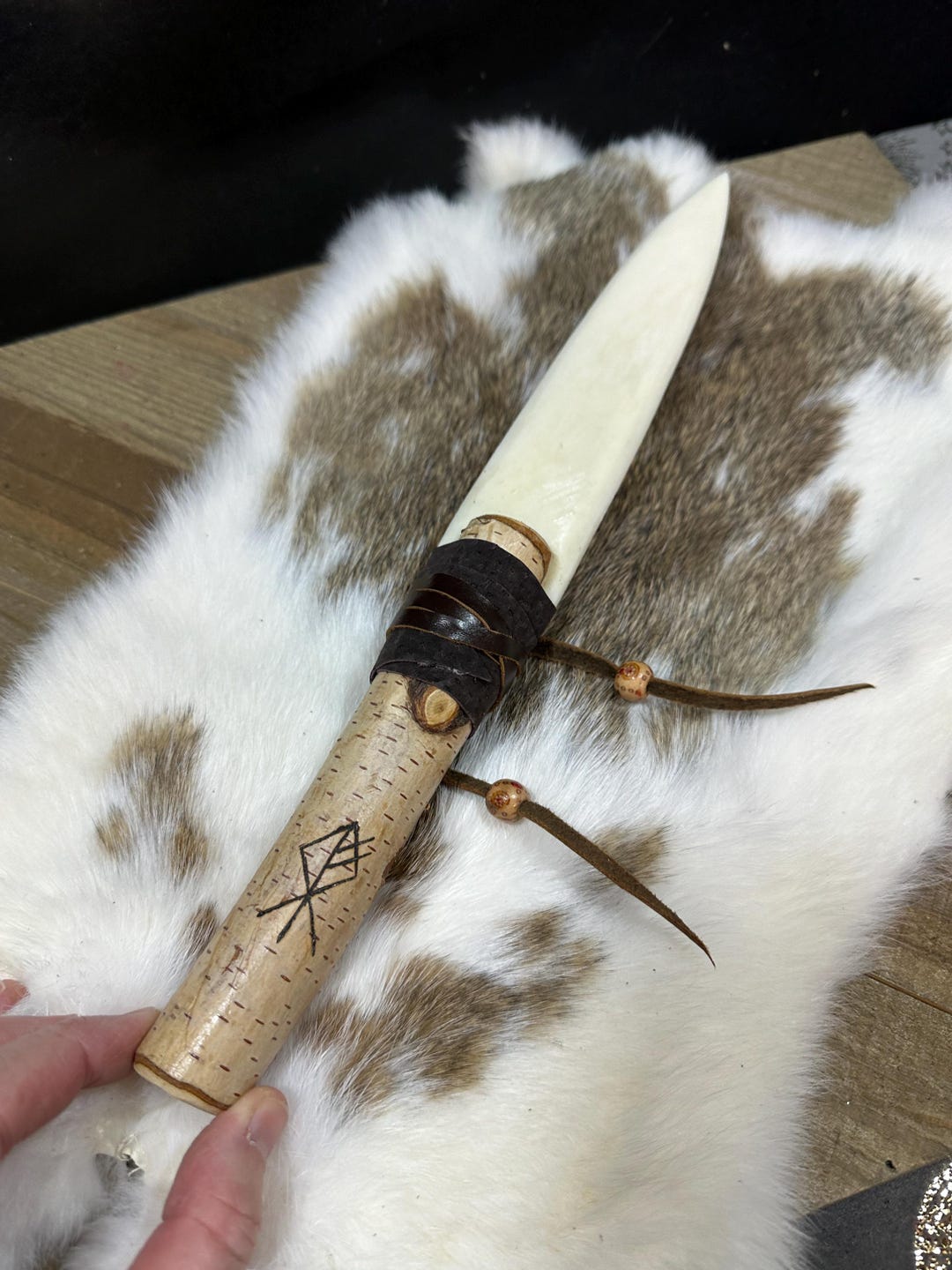 Wolf Rune Bind Natural Athame - Wolf Bind-rune- Handmade - All Natural Bone Wood ...