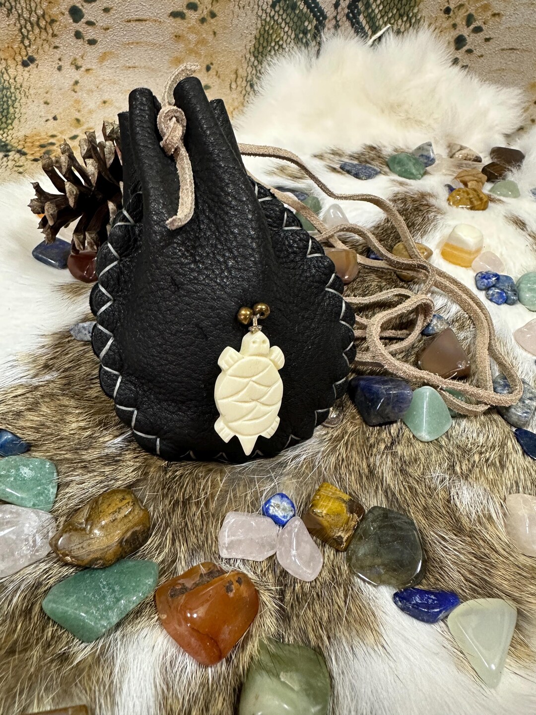 Primitive Pouch Leather Spirit Pouch or Medicine Bag - Turtle Totem Magic -- Primitive ...