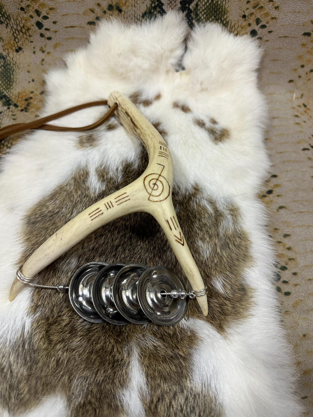 Primitive Rattle Reiki Magic - Shaman Antler Cymbal Rattle - Handmade- Native Primitive ...