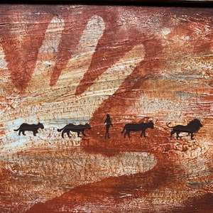 Pride-- original painting framed --  pagan primitive goddess totem neolithic cave art