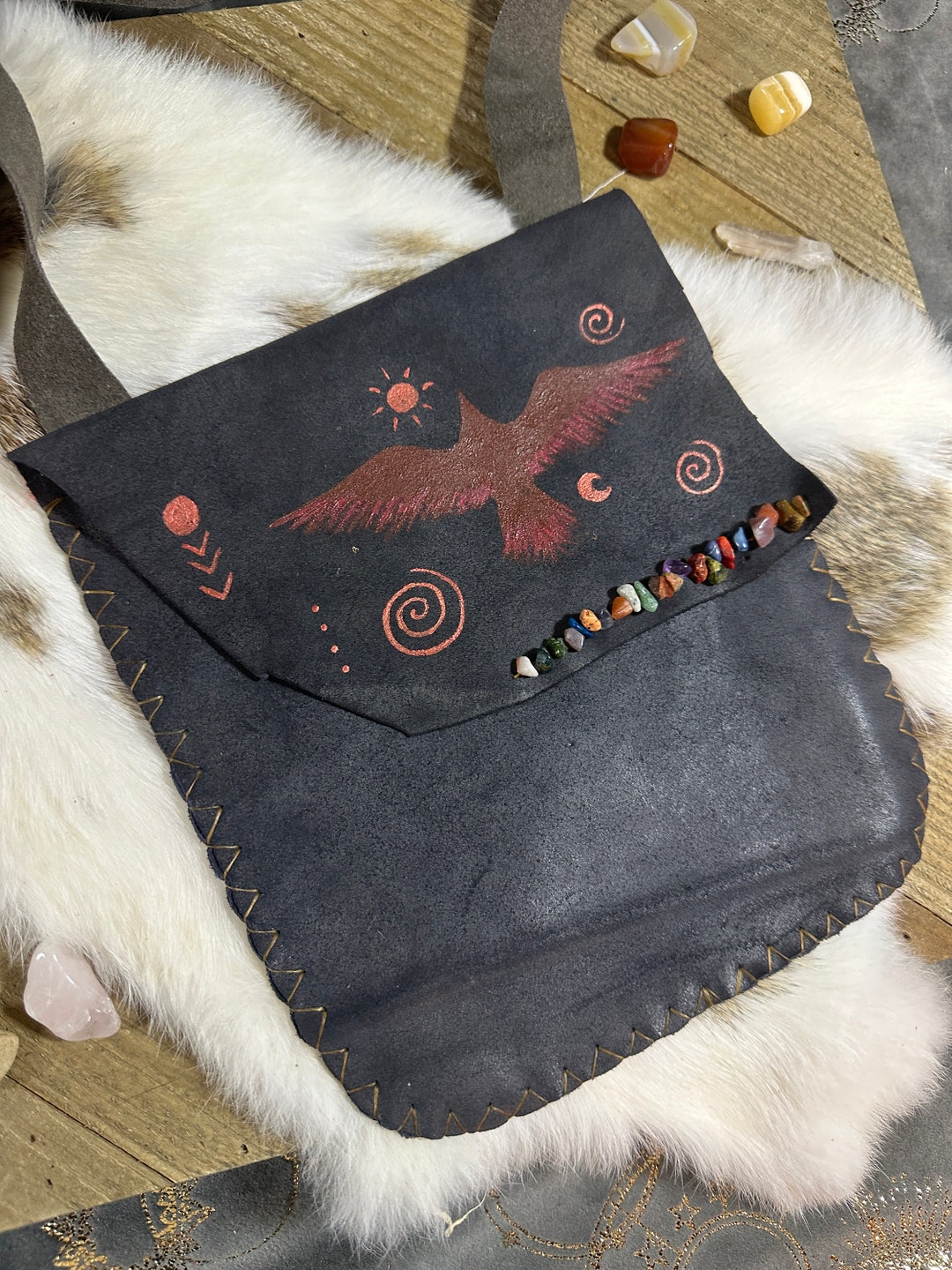 Primitive Pouch Spirit Pouch or Medicine Bag Hawk, Falcon, Eagle Totem Design Real ...