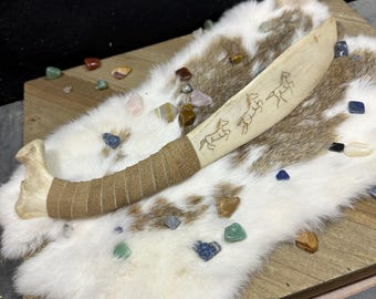 Bone Seax - handmade  - branded Horse Totem design - all natural bone rib