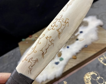 Bone Seax - handmade  - branded Stag and Deer Totem design - all natural bone rib