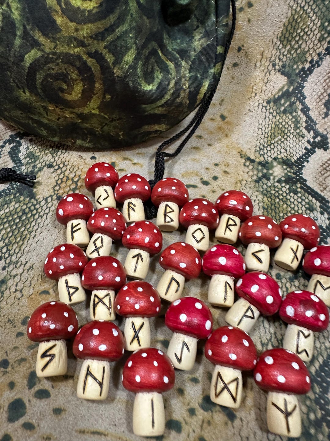 Flying Runes Red Fly Agaric Mushroom Runes – Elder Futhark Set With Bag - Etsy