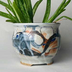 Handgemaakte abstracte keramische plantenpot, handbeschilderde aardewerken pot, uniek kunstkeramiek