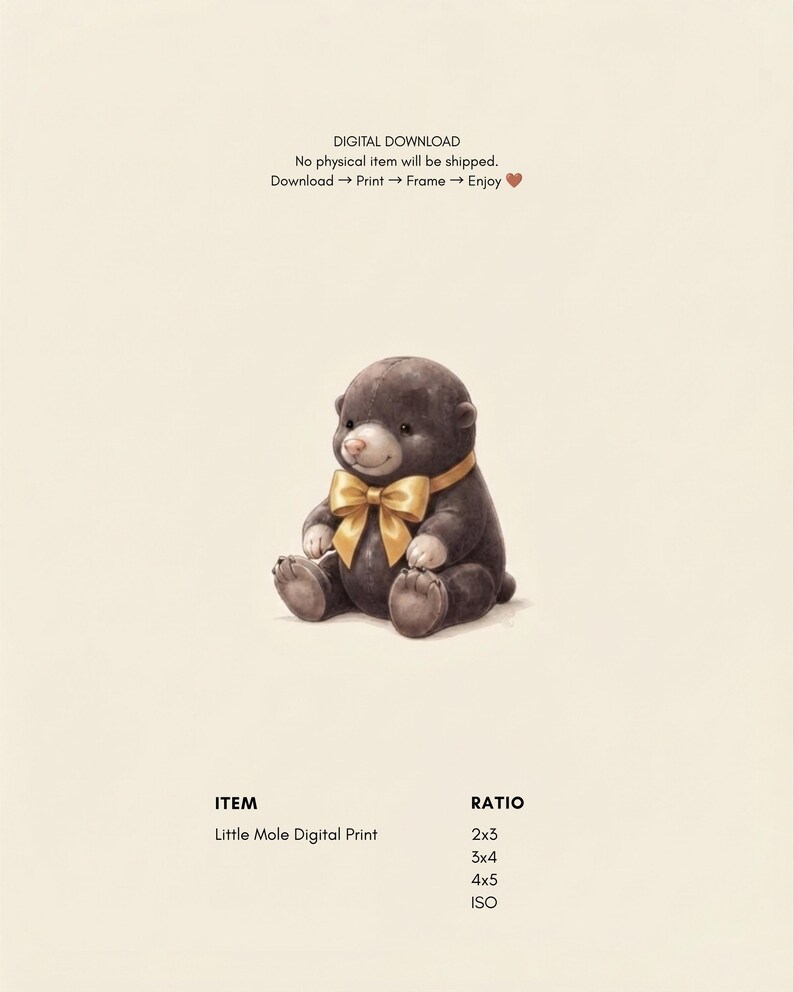 Vintage Mole Wall Art Print – Neutral Nursery Decor | Little Ones Collection image 2