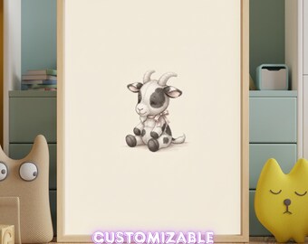 Vintage Baby Goat Wall Art Print – Neutral Nursery Decor | Farm Friends Collection