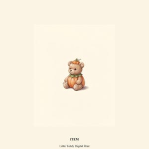 Vintage Pumpkin Teddy Wall Art Print – Cozy Halloween Nursery Decor | A Little Bit Spooky Collection image 3