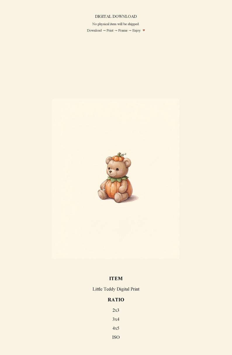 Vintage Pumpkin Teddy Wall Art Print – Cozy Halloween Nursery Decor | A Little Bit Spooky Collection image 3