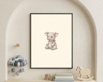 Vintage Piglet Wall Art Print – Cozy Nursery Decor | Farm Friends Collection
