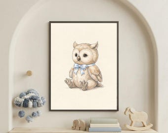 Vintage Owl Wall Art Print – Cozy Nursery Decor | Little Ones Collection