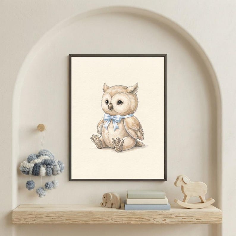 Vintage Owl Wall Art Print – Cozy Nursery Decor | Little Ones Collection imagem 1