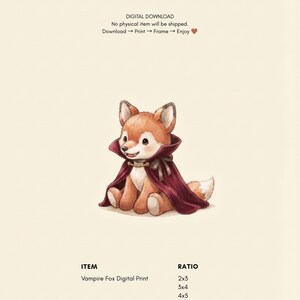 Vintage Vampire Fox Wall Art Print – Halloween Nursery Decor | A Little Bit Spooky Collection image 2