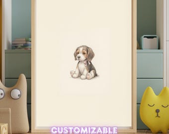 Vintage Beagle Nursery Art Print | Neutral Animal Decor | Digital Download