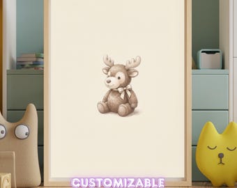 Vintage Moose Nursery Art Print | Woodland Animal | Digital Download
