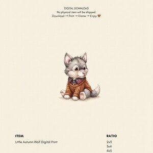 Vintage Autumn Wolf Wall Art Print – Cozy Fall Nursery Decor | Sweater Weather Friends Collection zdjęcie 2