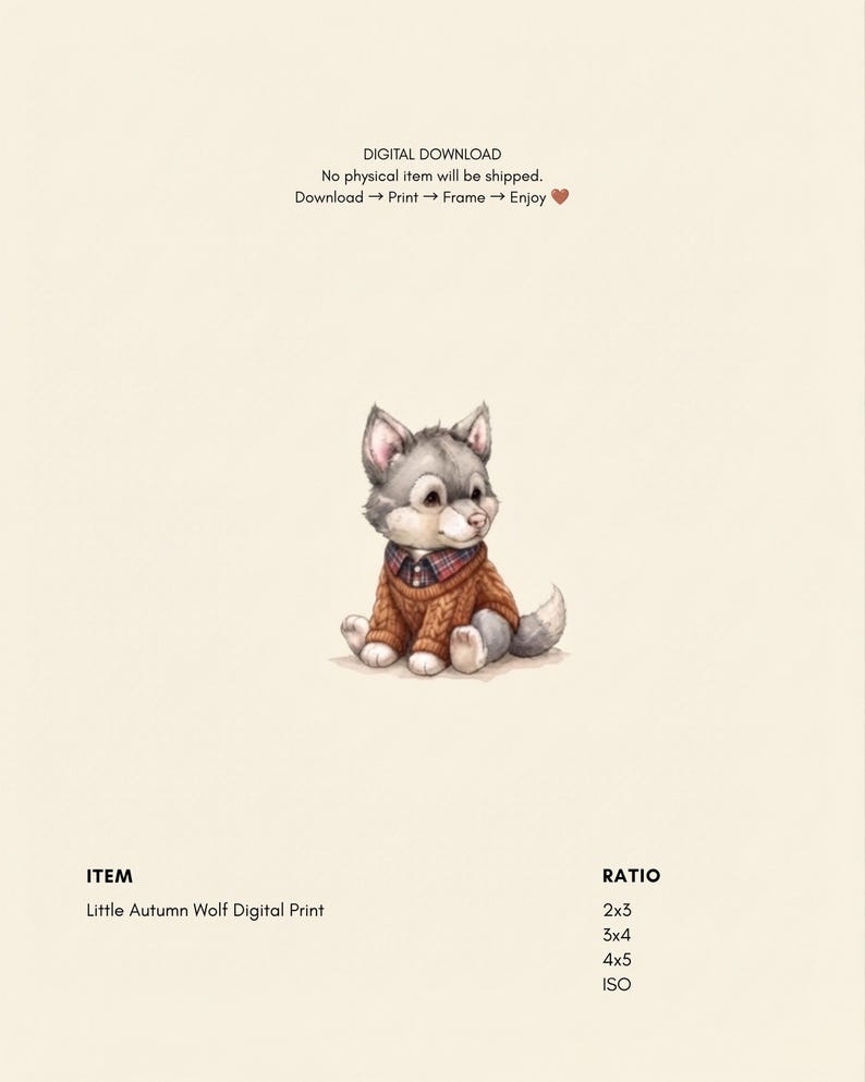 Vintage Autumn Wolf Wall Art Print – Cozy Fall Nursery Decor | Sweater Weather Friends Collection zdjęcie 2
