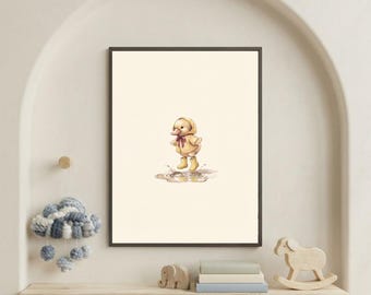 Vintage Autumn Duck Wall Art Print – Cozy Fall Nursery Decor | Sweater Weather Friends Collection