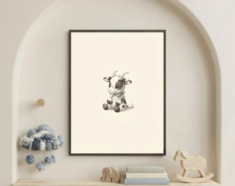 Vintage Goat Wall Art Print – Cozy Nursery Decor | Farm Friends Collection