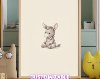 Vintage Baby Donkey Wall Art Print – Neutral Nursery Decor | Farm Friends Collection