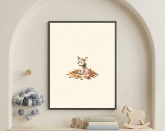 Vintage Autumn Deer Wall Art Print – Cozy Fall Nursery Decor | Sweater Weather Friends Collection