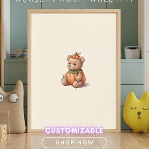 Vintage Pumpkin Teddy Wall Art Print – Cozy Halloween Nursery Decor | A Little Bit Spooky Collection image 2