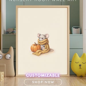 Vintage Autumn Mouse Wall Art Print – Cozy Fall Nursery Decor | Sweater Weather Friends Collection image 1