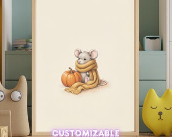 Vintage Autumn Mouse Wall Art Print – Cozy Fall Nursery Decor | Sweater Weather Friends Collection