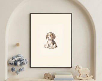Vintage Beagle Wall Art Print – Cozy Nursery Decor | Little Dogs Collection