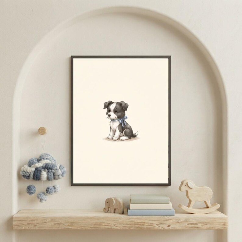 Vintage Border Collie Wall Art Print – Cozy Nursery Decor | Little Dogs Collection image 3